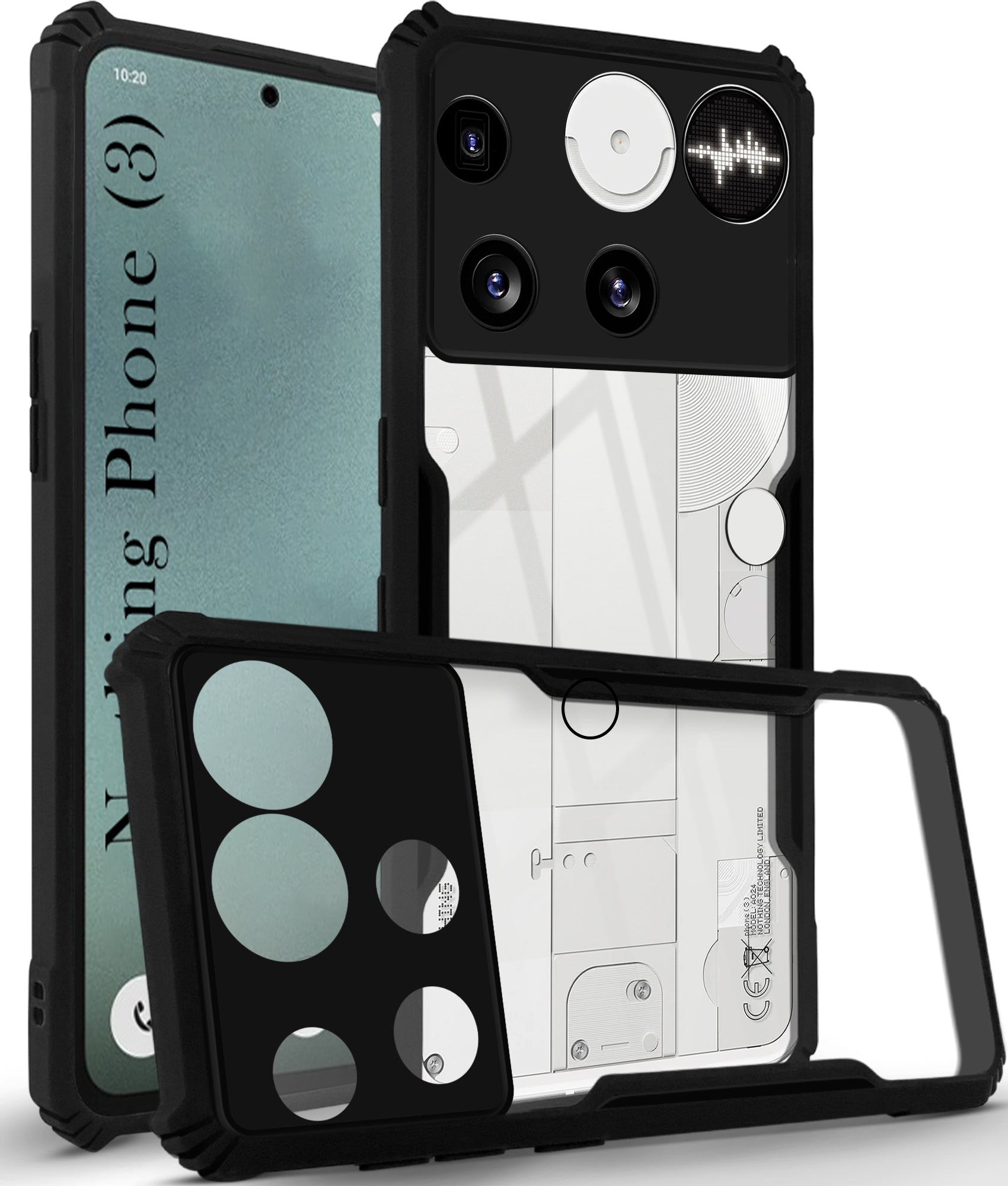 For Nothing Phone 3 Back Cover Case (Shockproof with Polycarbonate Clear Panel | Professional Black)