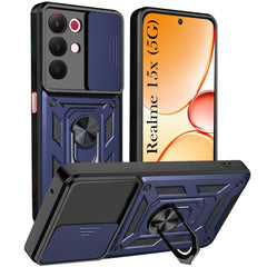 For Realme 15X Back Cover Case Hybrid Armor (Sliding Shutter Camera Protection | Polycarbonate |Ring Holder Kickstand)