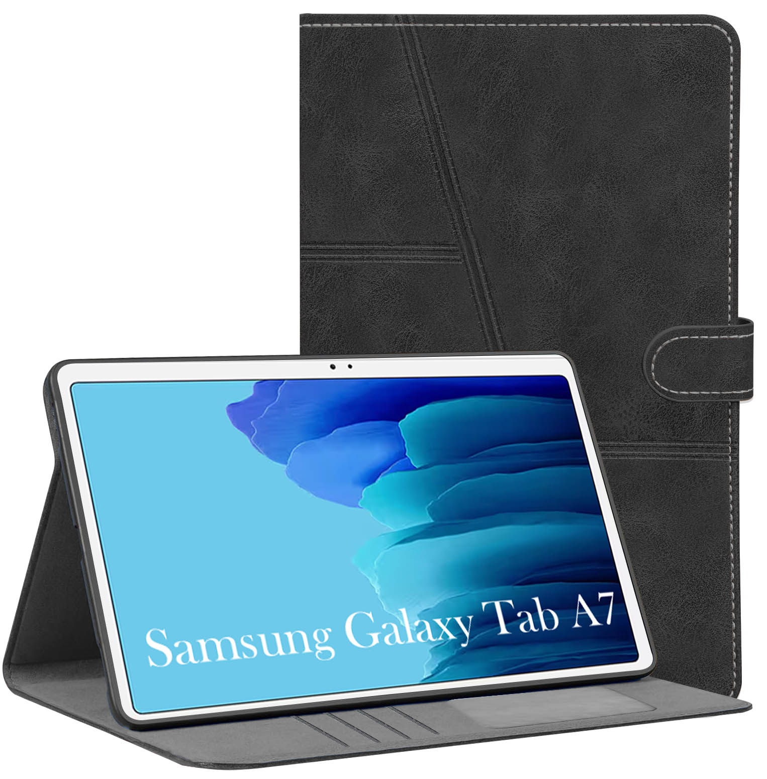 For Samsung Galaxy Tab A7 (2020) Flip Cover Folio Case (PU Leather | Multi-Angle Smart Stand | Card Storage Slots | Silicone Back Pouch)