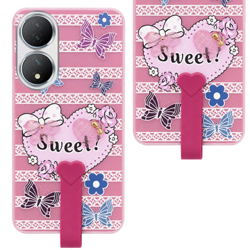 For Vivo Y100 Back Cover Case (3D Cute Heart Strap Holder | Camera Protection | Designer Girls Print)