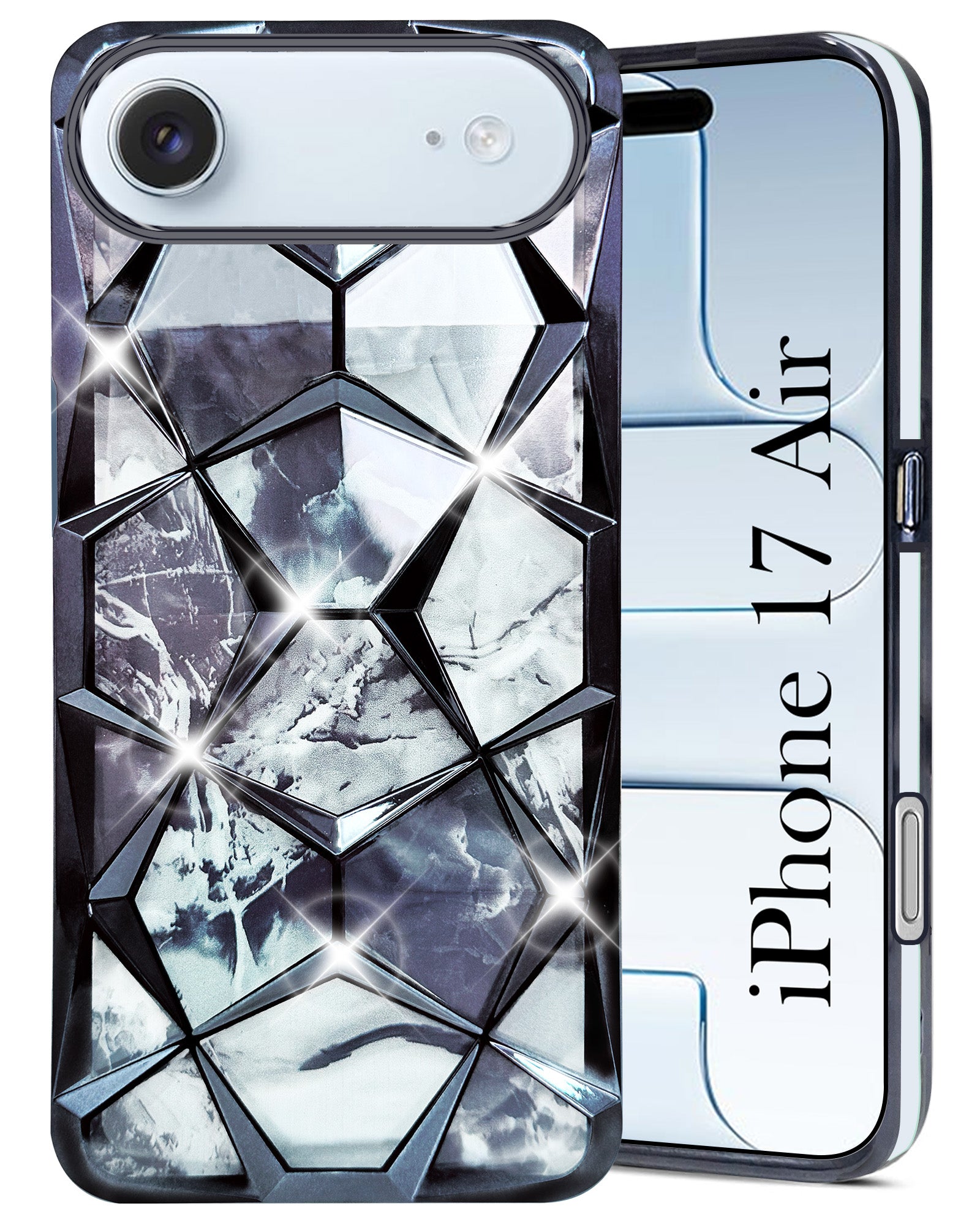 For Apple iPhone 17 Air Back Cover Case Compatible 3D Silicone (Dual Design Glitter Sparkle and Detachable Diamond Print Case | Soft and Flexible)