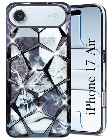 For Apple iPhone 17 Air Back Cover Case Compatible 3D Silicone (Dual Design Glitter Sparkle and Detachable Diamond Print Case | Soft and Flexible)