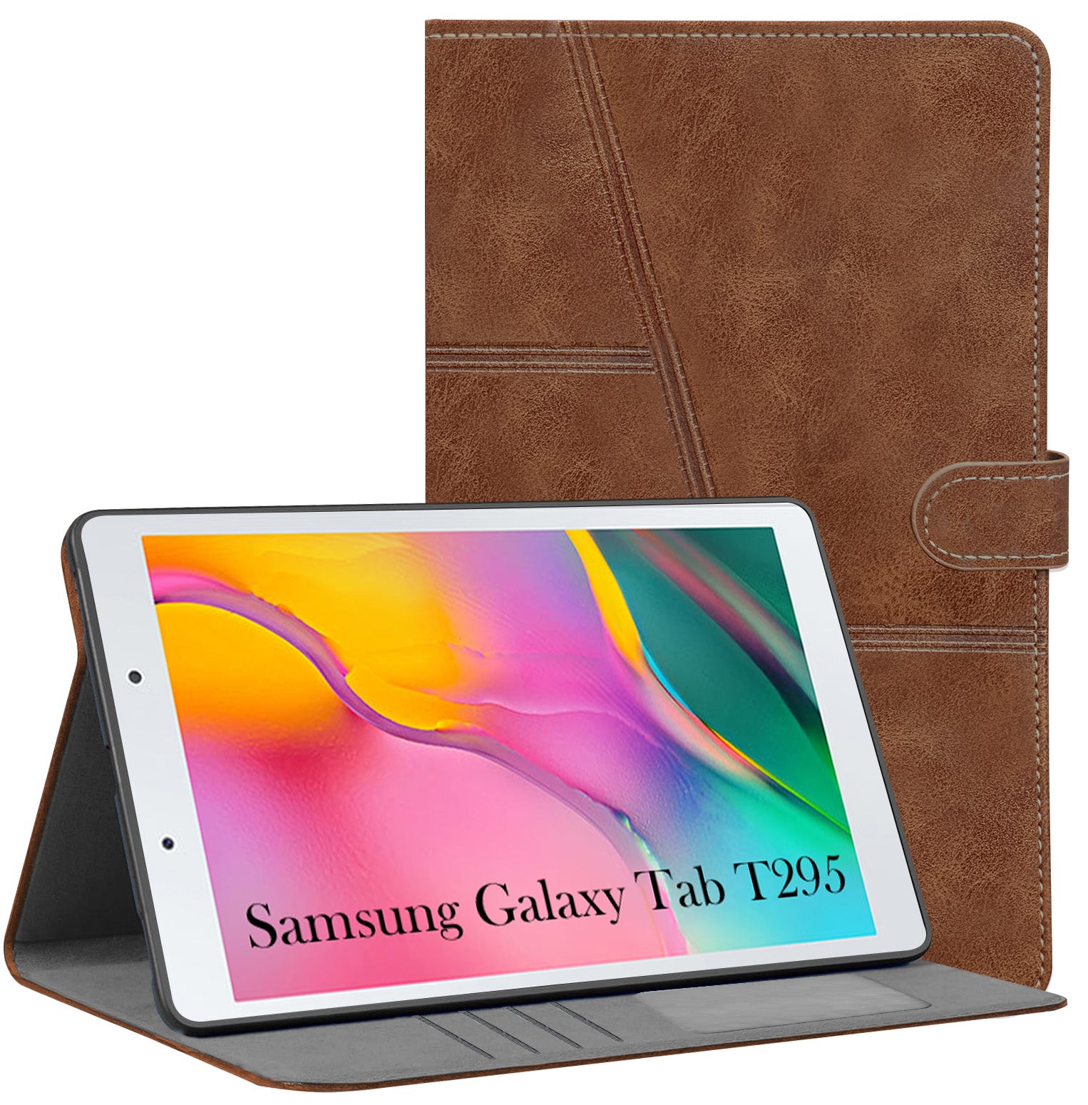 For Flip Cover Folio Case Samsung Galaxy Tab T295 (SM-T290, SM-T295) 8 Inch(PU Leather | Multi-Angle Smart Stand | Card Storage Slots | Silicone Back Pouch)