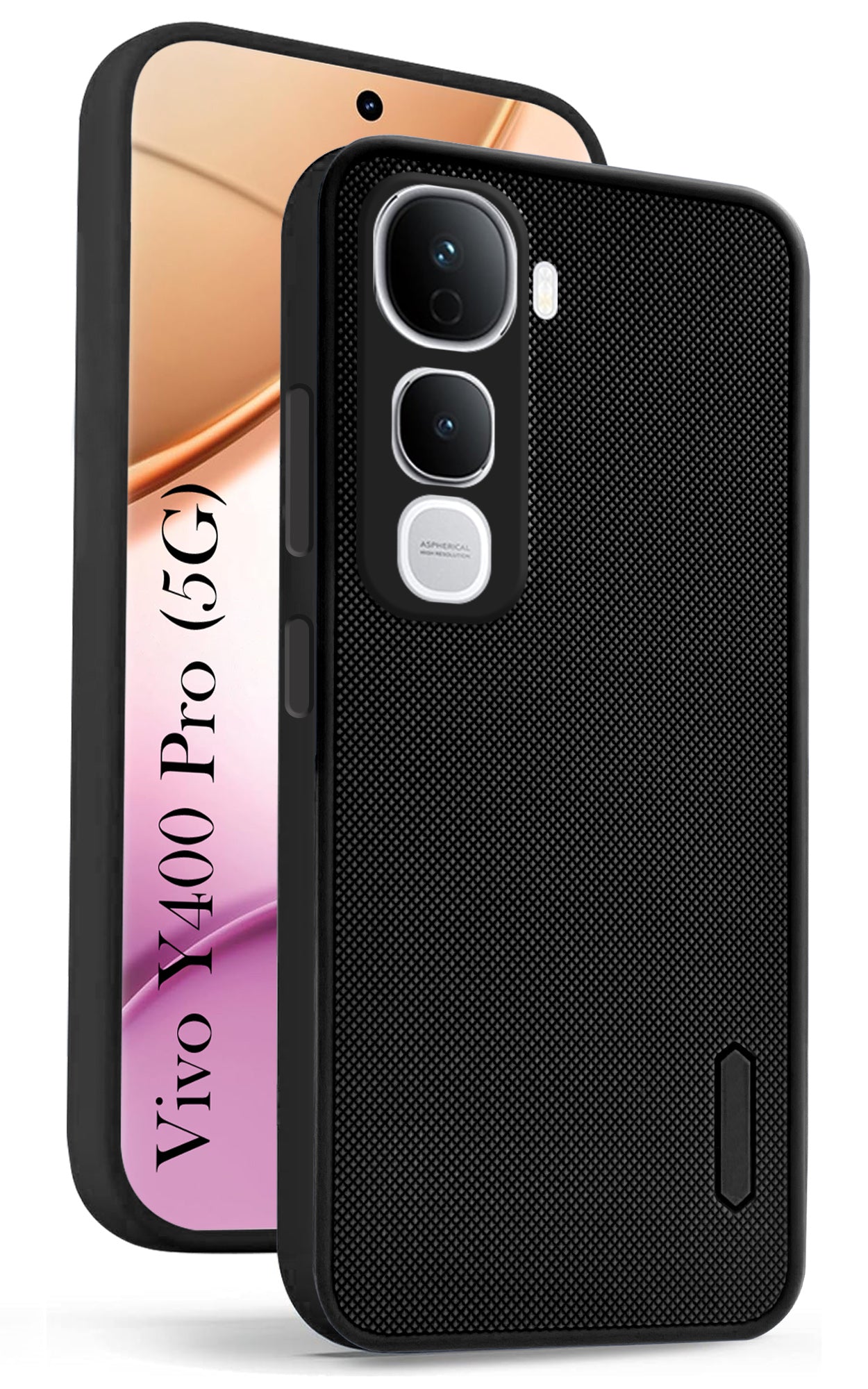 For Vivo Y400 Pro Back Cover Case (Textured Grip Design | Micro-Fiber Cloth Inside | Slim and Light Weight | Soft Touch and Feel | Black)