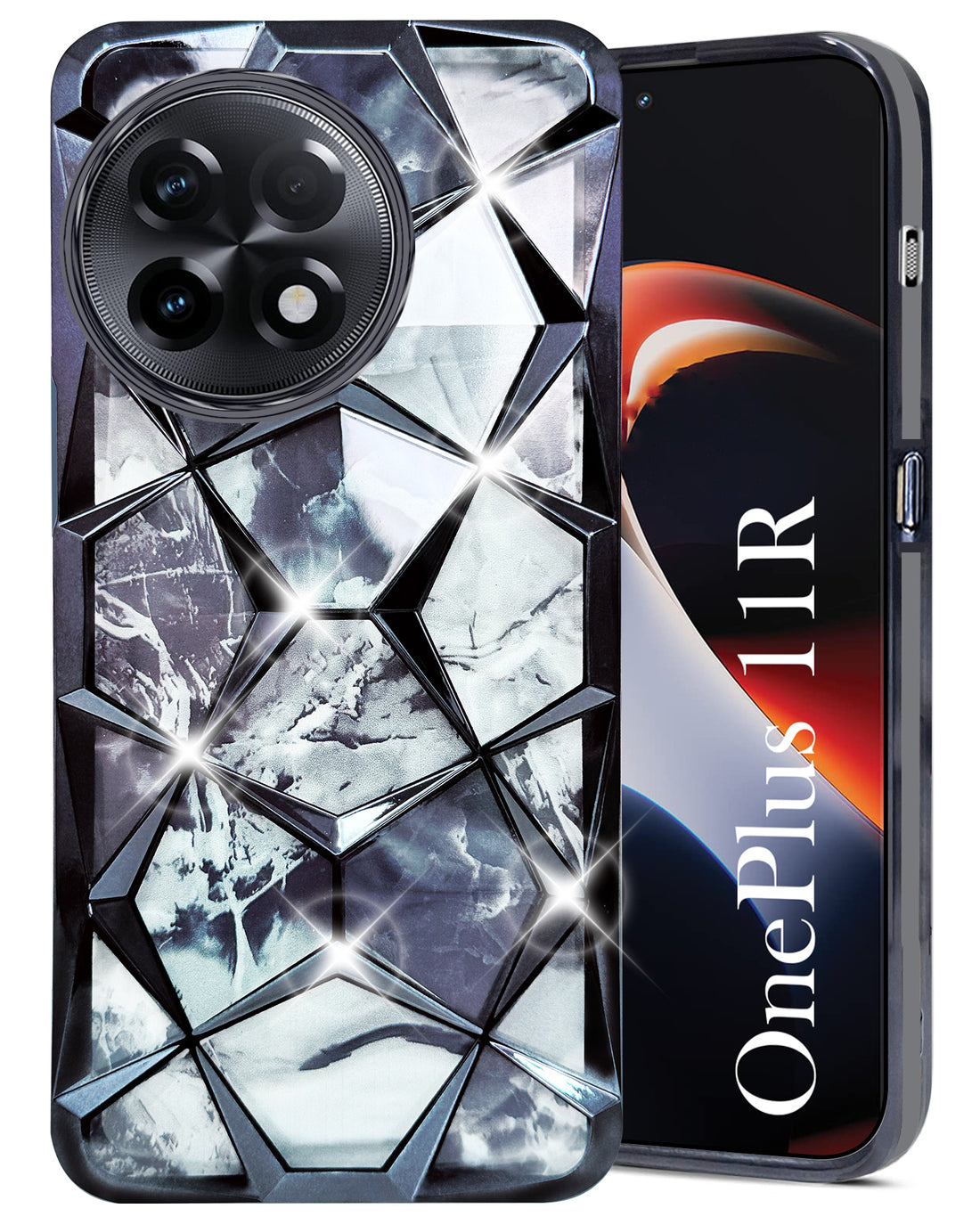 For OnePlus 11R Back Cover Case (Dual Design Glitter Sparkle and Detachable Diamond Print Case | Soft and Flexible)