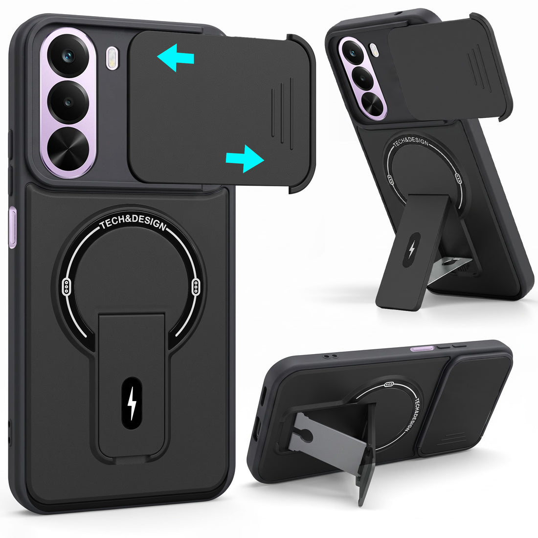 For Realme P4x Back Case Cover Metallic (Hybrid Armor Kickstand | Sliding Shutter Camera Protection | MagSafe Compatible)