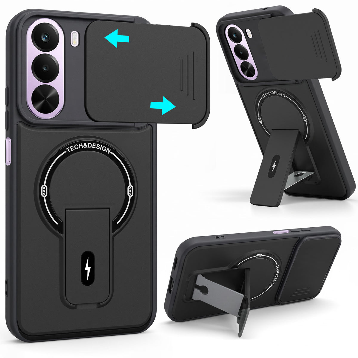For Realme P4x Back Case Cover Metallic (Hybrid Armor Kickstand | Sliding Shutter Camera Protection | MagSafe Compatible)