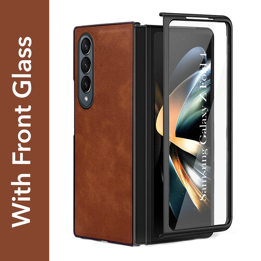 For Samsung Galaxy Z Fold 4 5G Back Cover Front Glass Leather (Full Body Case | Built-in Screen Protector | Inside Fiber Cloth | Minimalist Professional)