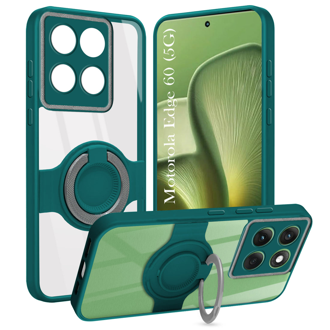 For Motorola Moto Edge 60 Back Cover Case with stand (Built-in Ring Holder Kickstand | Lifetime Anti Yellow | Camera Protection)