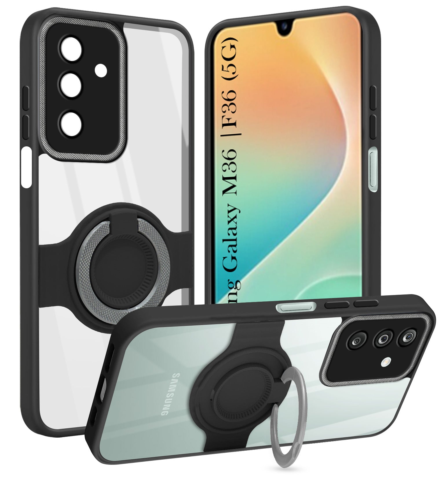 For Samsung Galaxy M36 | Samsung Galaxy F36 Back Cover Case with stand (Built-in Ring Holder Kickstand | Lifetime Anti Yellow | Camera Protection)