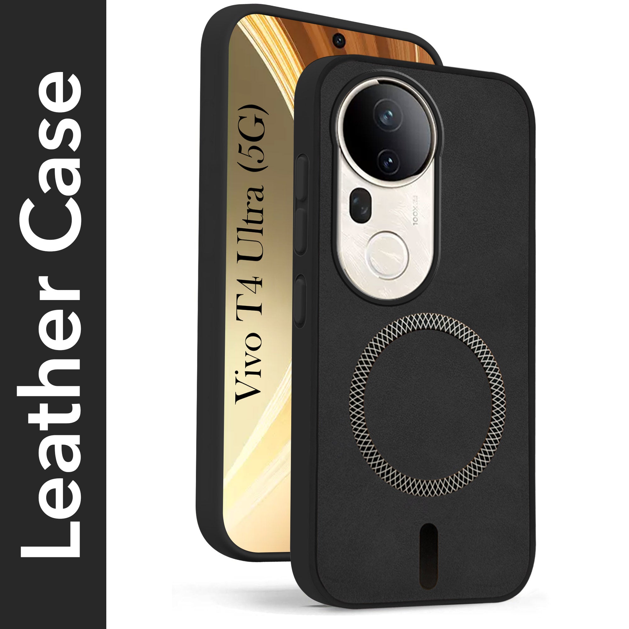 For Vivo T4 Ultra Back Cover Case Leather Finish (MagSafe Compatible Wireless Charging | Soft Touch | Camera Bump Protection)