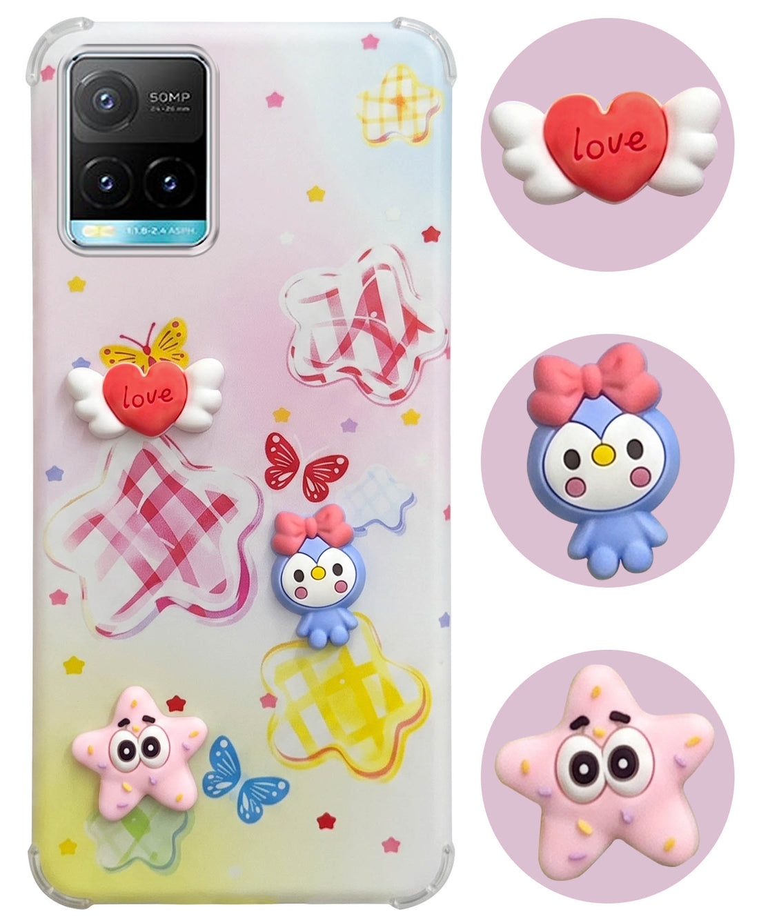For Vivo Y33s Back Cover Case (3D Cute Cartoons | Hard Back Side Soft | Matte Premium Finish | HD Printing)