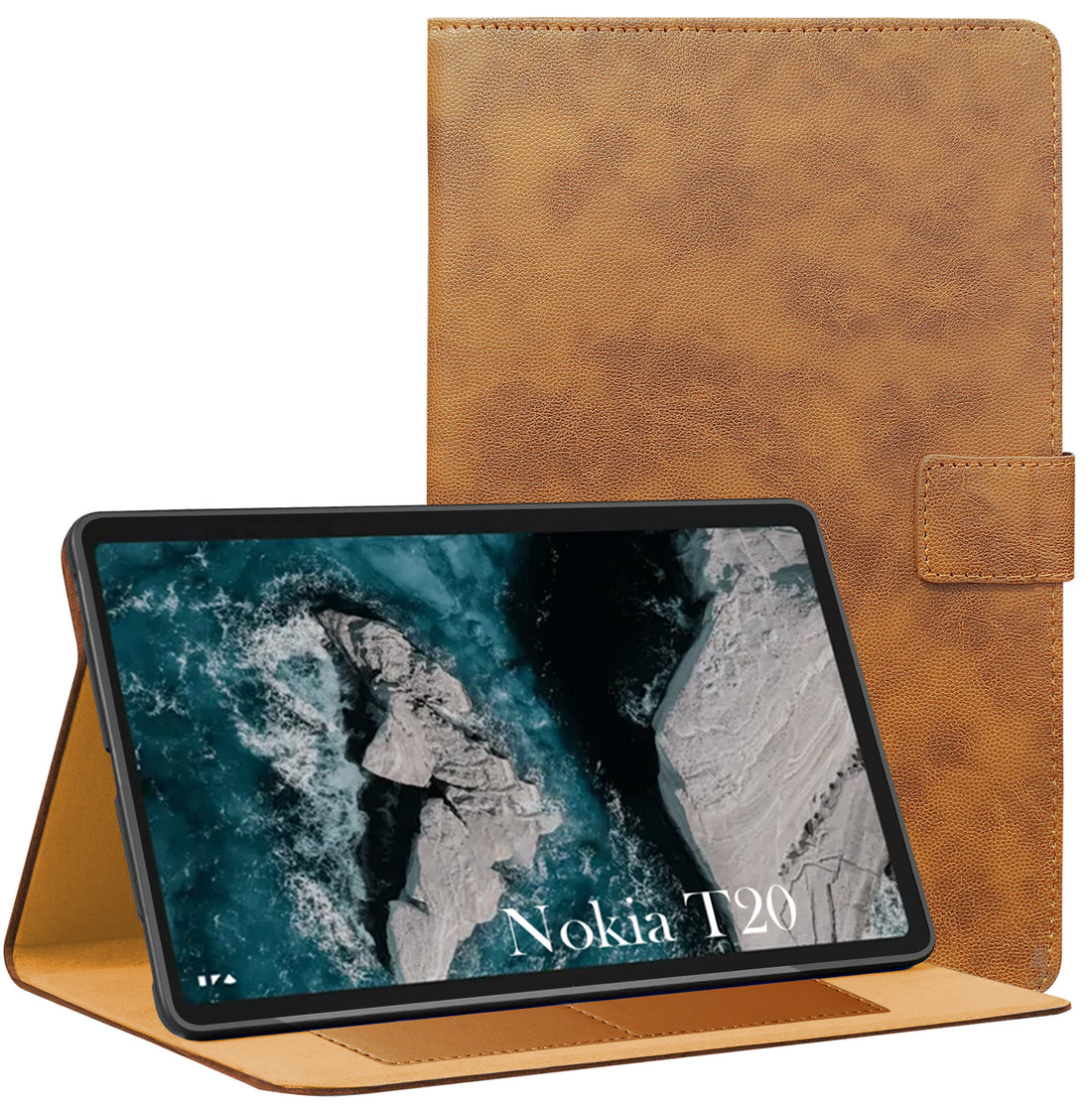 For Nokia T20 10.36 Inch TA-1397/1394/1392 Flip Cover Folio Cover (PU Leather | Multi-Angle Smart Stand | Card Storage Slots | Silicone Back Pouch)