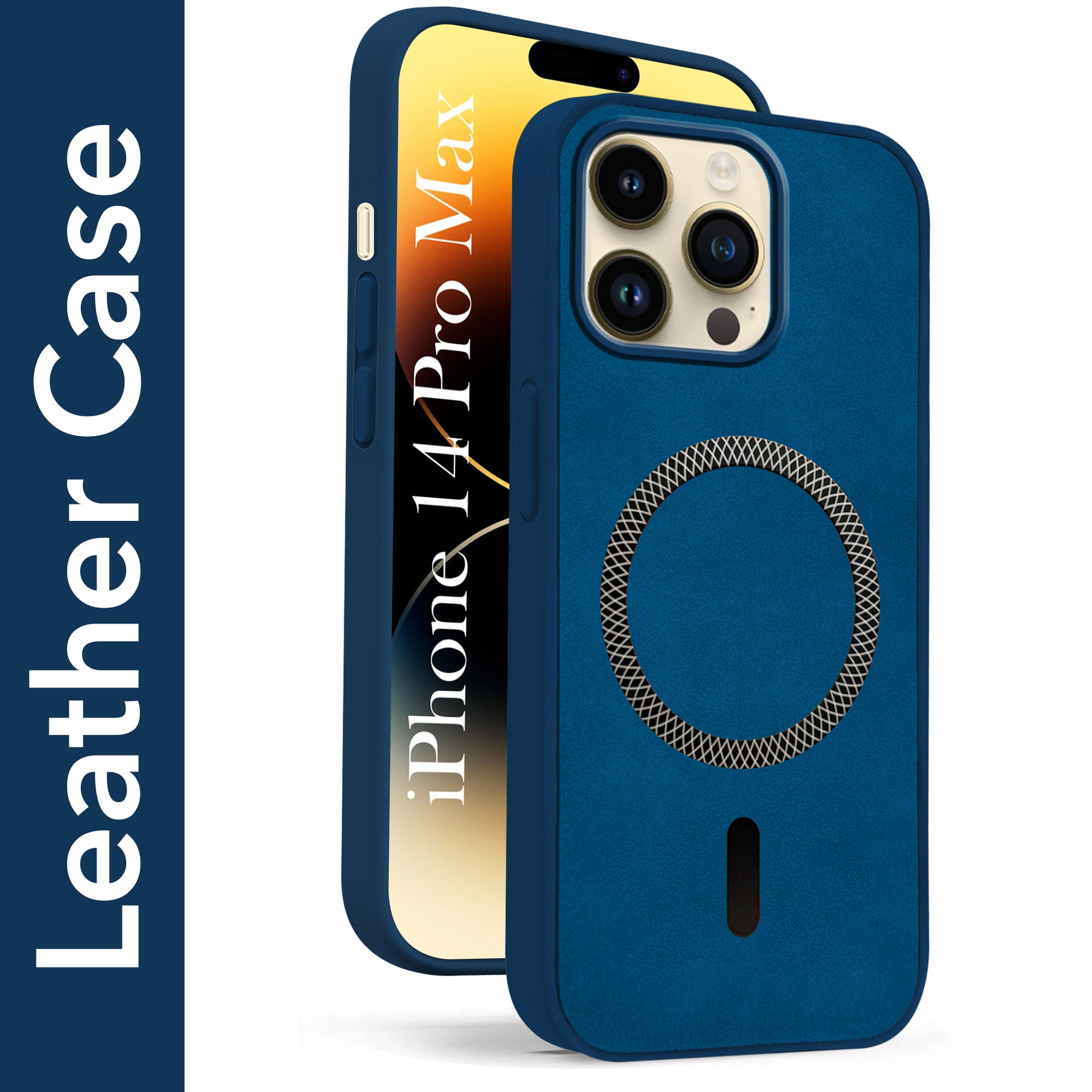 For Apple iPhone 14 Pro Max Back Cover Case Leather Finish(MagSafe Compatible Wireless Charging | Soft Touch | Camera Bump Protection)