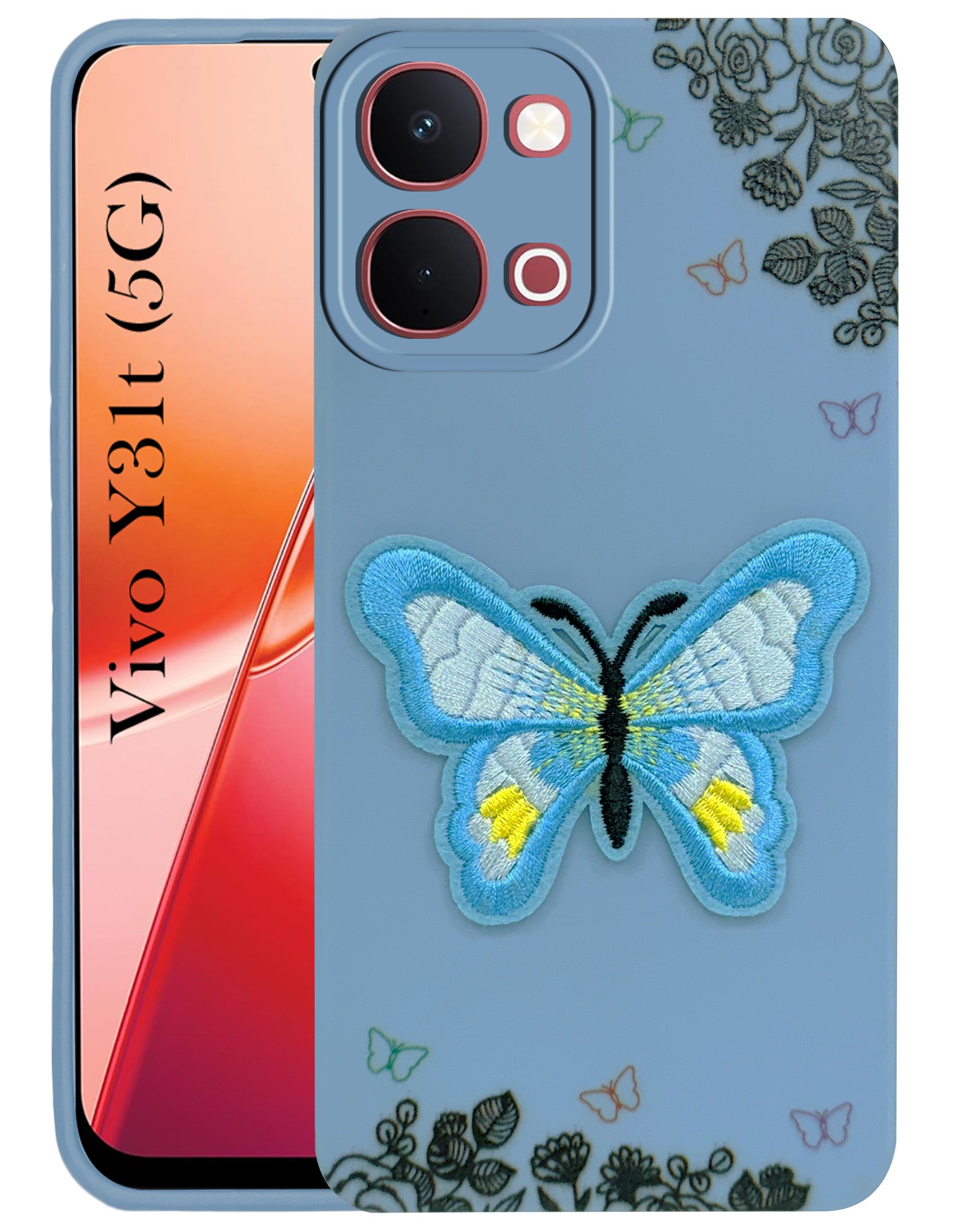 For Vivo Y31T 5G Back Cover Case (Soft Butterfly Embroidery | Women Teen Girls | Camera Protection| Matte Silicone)