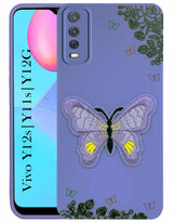 For Vivo Y12s | Y11s | Y12G Back Cover Case (Soft Butterfly Embroidery | Women Teen Girls | Camera Protection| Matte Silicone)