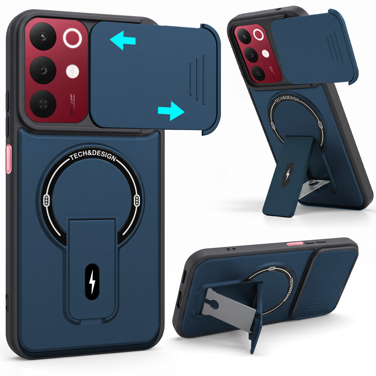 For Realme 15X Back Case Cover Metallic (Hybrid Armor Kickstand | Sliding Shutter Camera Protection | MagSafe Compatible)