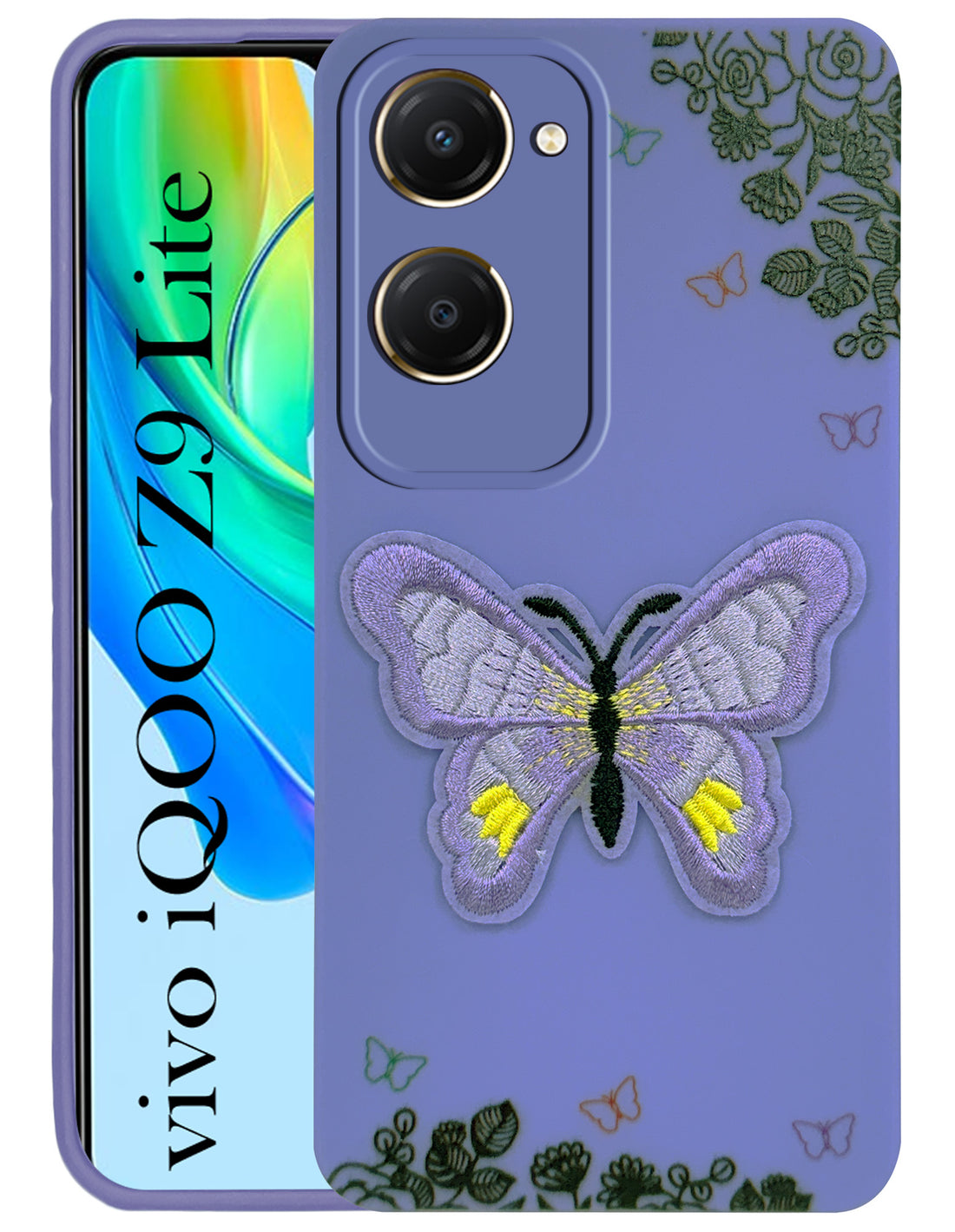 For Vivo iQOO Z9 Lite Back Cover Case (Soft Butterfly Embroidery | Women Teen Girls | Camera Protection| Matte Silicone)