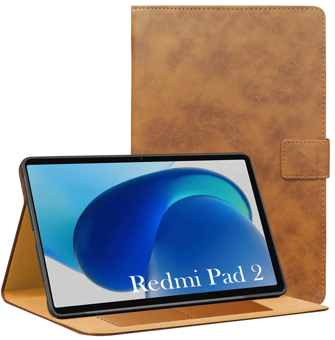 For Redmi Pad 2 11 Inch Flip Cover Folio Cover 25040RP0AG/RP0AI (PU Leather | Multi-Angle Smart Stand | Card Storage Slots | Silicone Back Pouch)