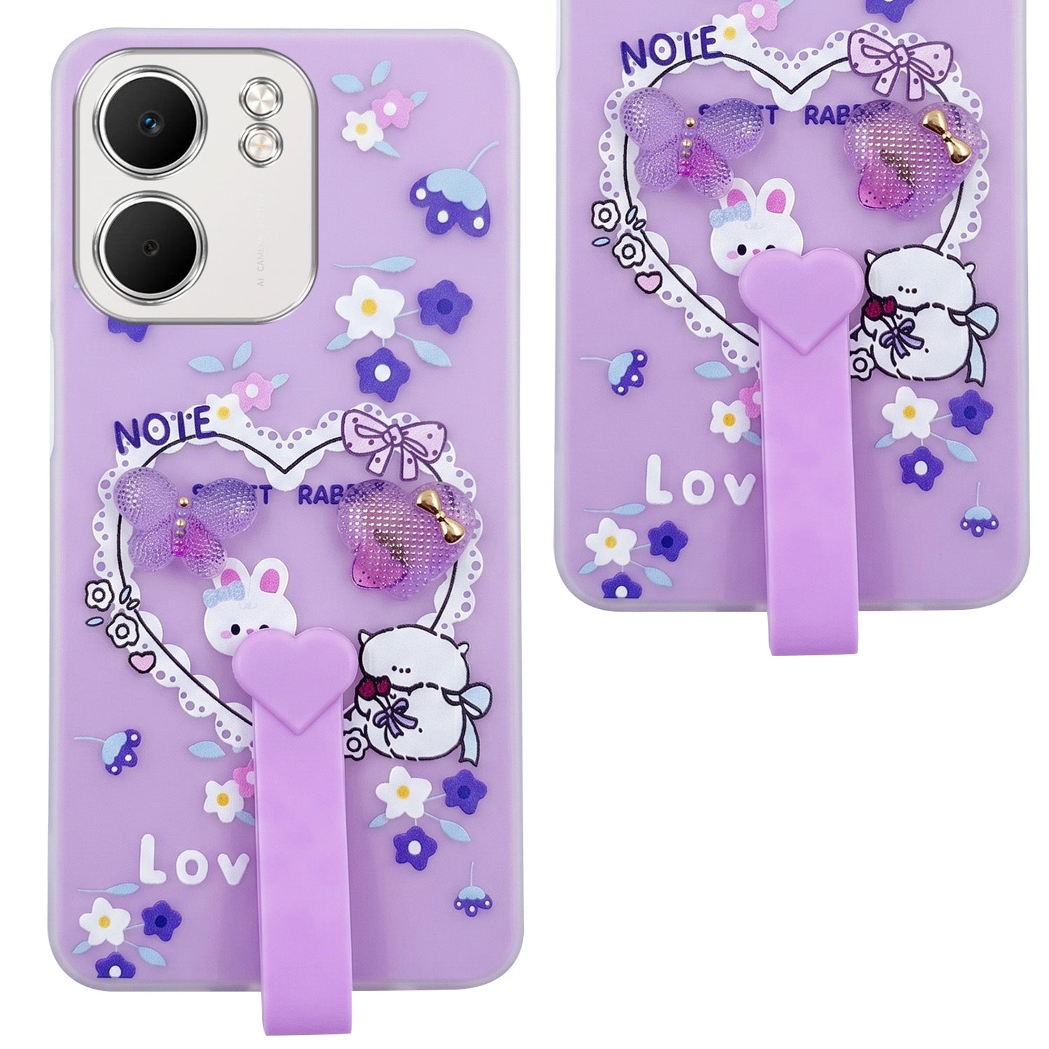 For Oppo A5X Back Cover Case (3D Cute Heart Strap Holder | Camera Protection | Designer Girls Print)