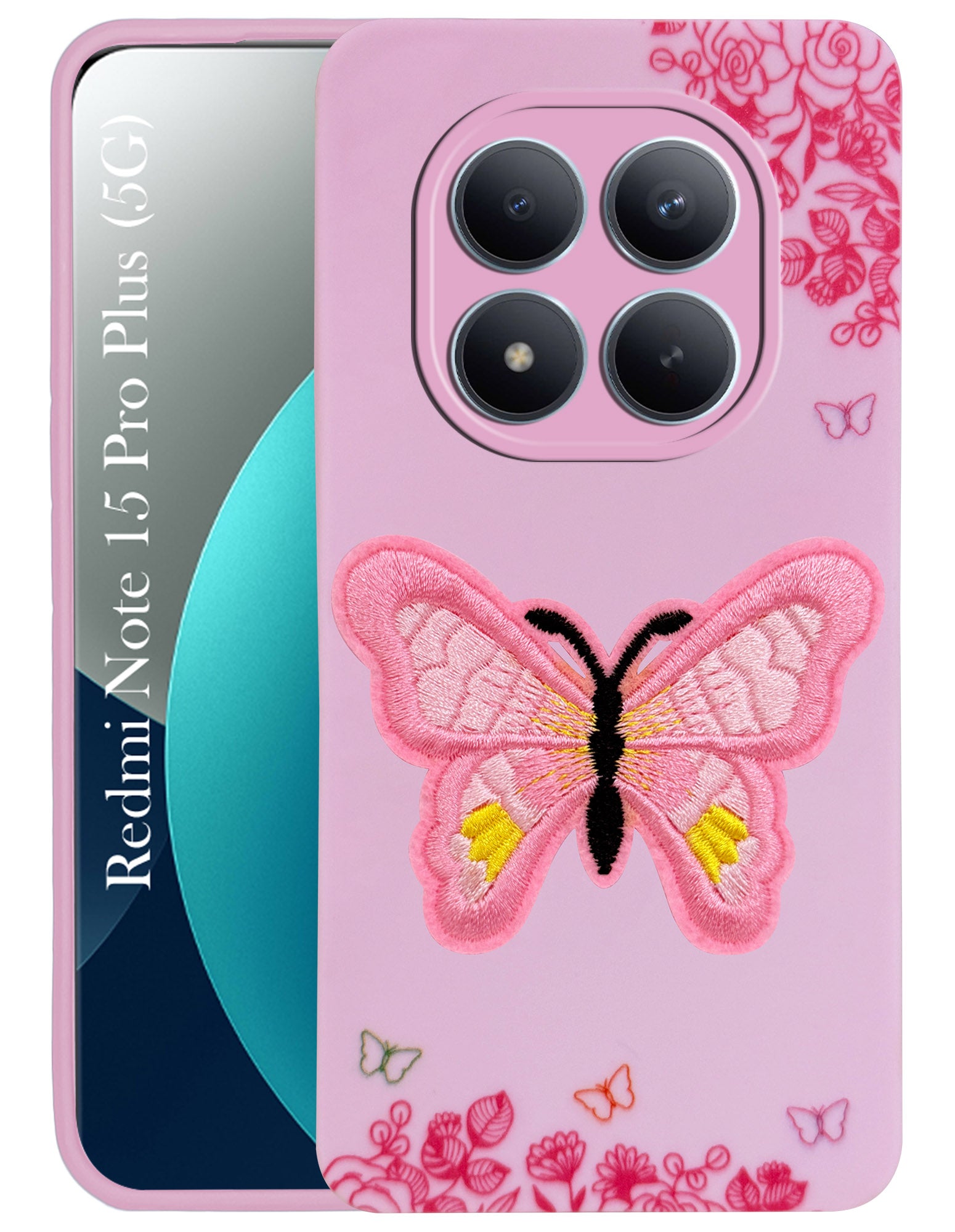 For Xiaomi Redmi Note 15 Pro Plus 5G Back Cover Case (Soft Butterfly Embroidery | Women Teen Girls | Camera Protection| Matte Silicone)