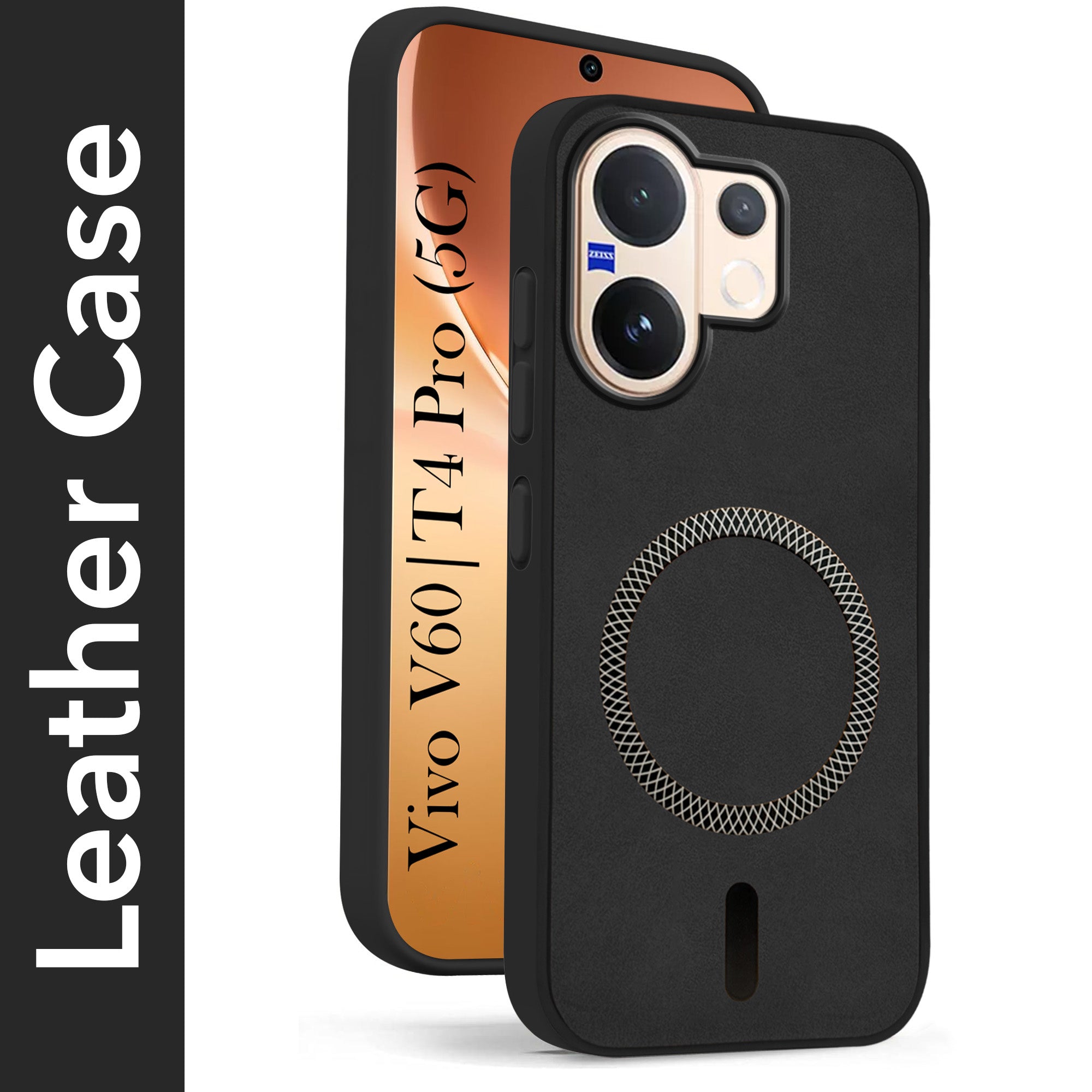 For Vivo V60 | Vivo T4 Pro Back Cover Case Leather Finish (MagSafe Compatible Wireless Charging | Soft Touch | Camera Bump Protection)