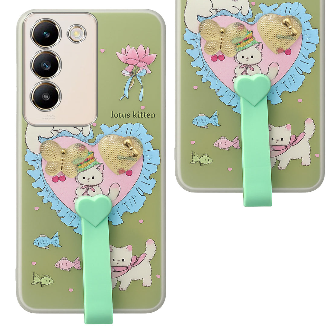 For Vivo Y200e Back Cover Case (3D Cute Heart Strap Holder | Camera Protection | Designer Girls Print)