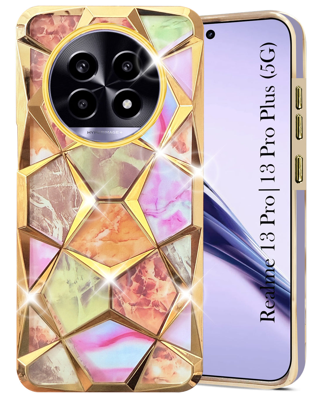 For Realme 13 Pro | Realme 13 Pro Plus Back Cover Case (Dual Design Glitter Sparkle and Detachable Diamond Print Case | Soft and Flexible)