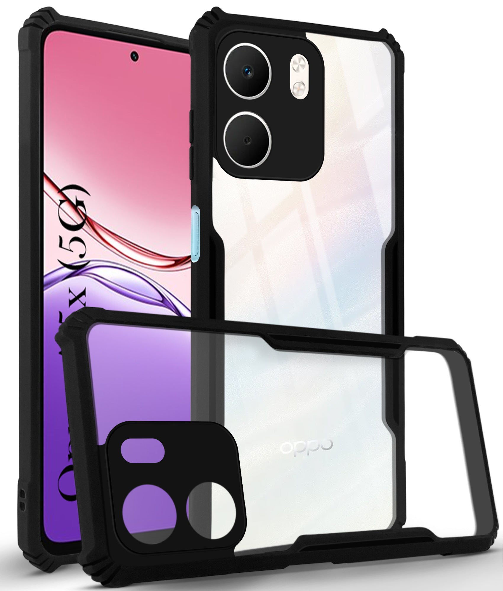 For Oppo A5X Back Cover Case ( Shockproof with Polycarbonate Clear Panel | Professional Black)