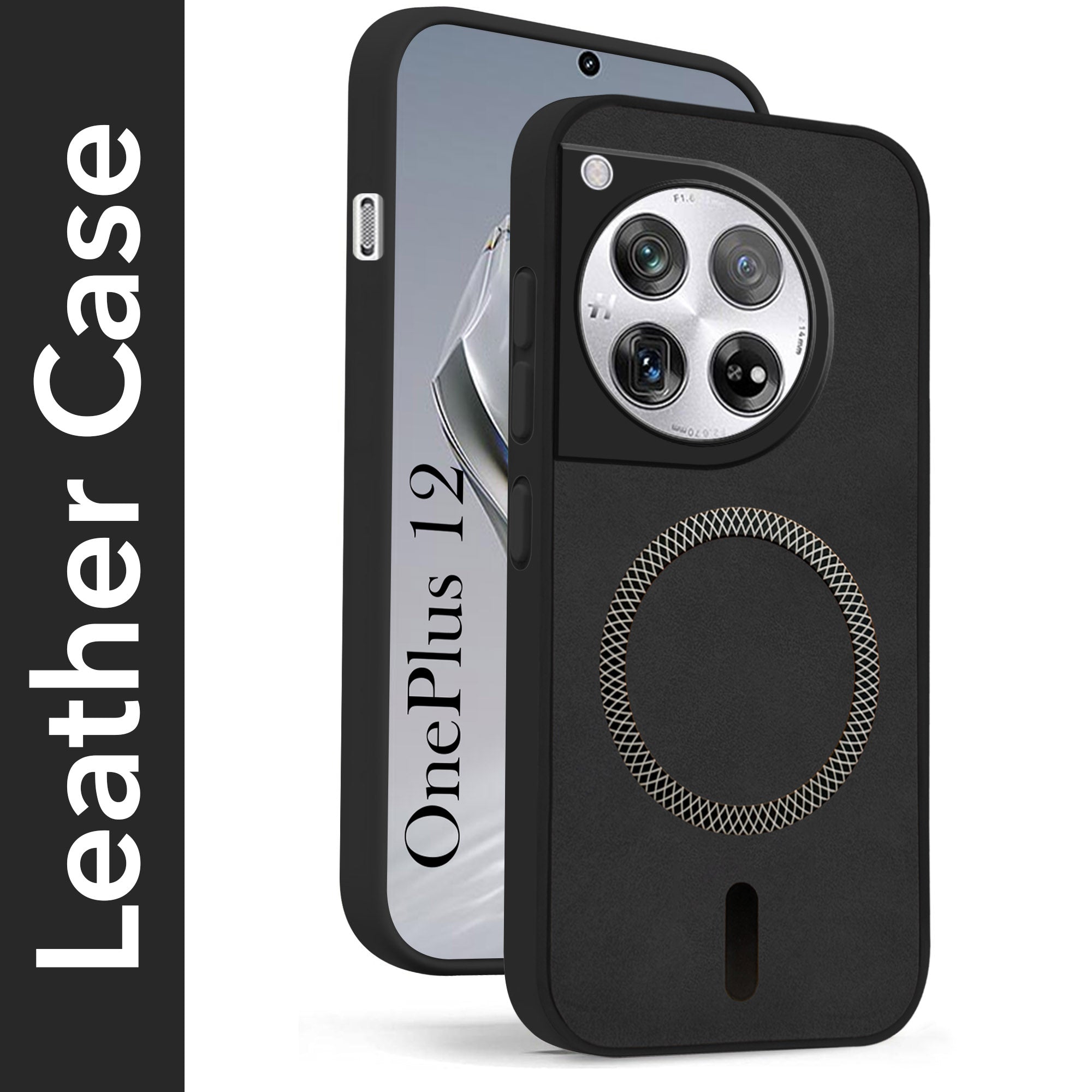 For OnePlus 12 5G Back Cover Case Leather Finish (MagSafe Compatible Wireless Charging | Soft Touch | Camera Bump Protection)
