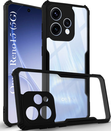 For Oppo Reno15 5G | Oppo Reno 15 5G Back Cover Case Hybrid (Shockproof with Polycarbonate Clear Panel | Professional Black)
