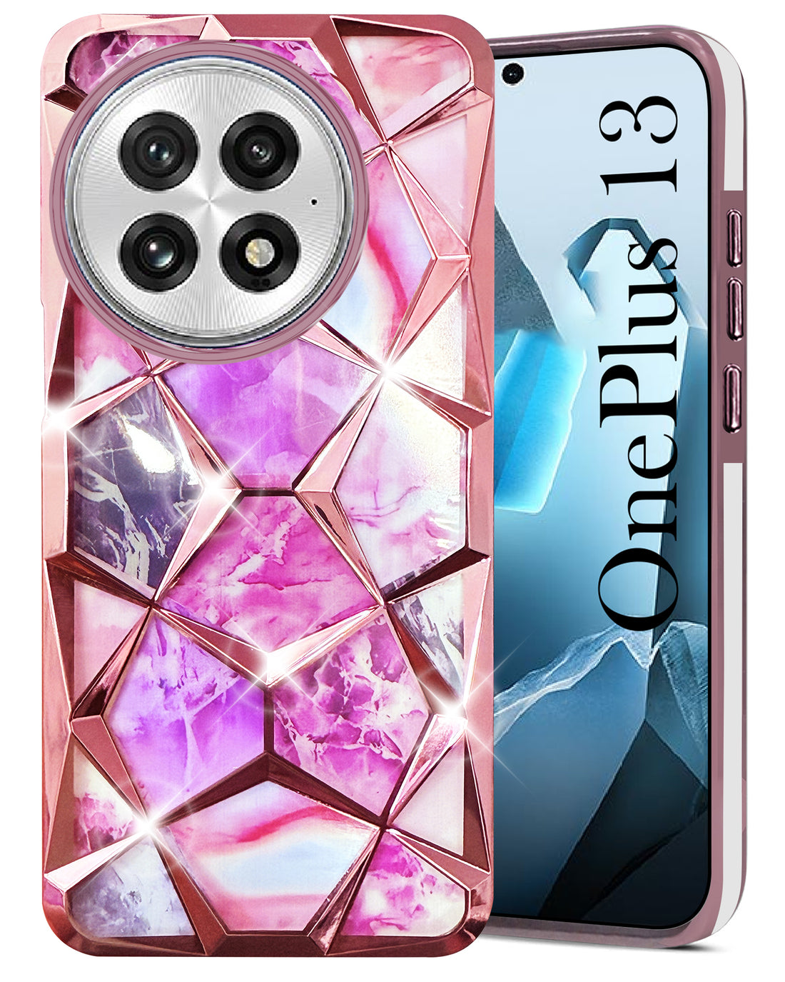 For OnePlus 13 Back Cover Case (Dual Design Glitter Sparkle and Detachable Diamond Print Case | Soft and Flexible)