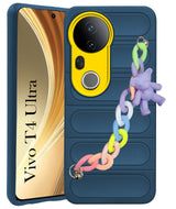 For Vivo T4 Ultra Back Cover Case  (Wrist Hanging Chain | Teddy Bracelet Charms | Matte Liquid Silicone | Camera Protection Ring)