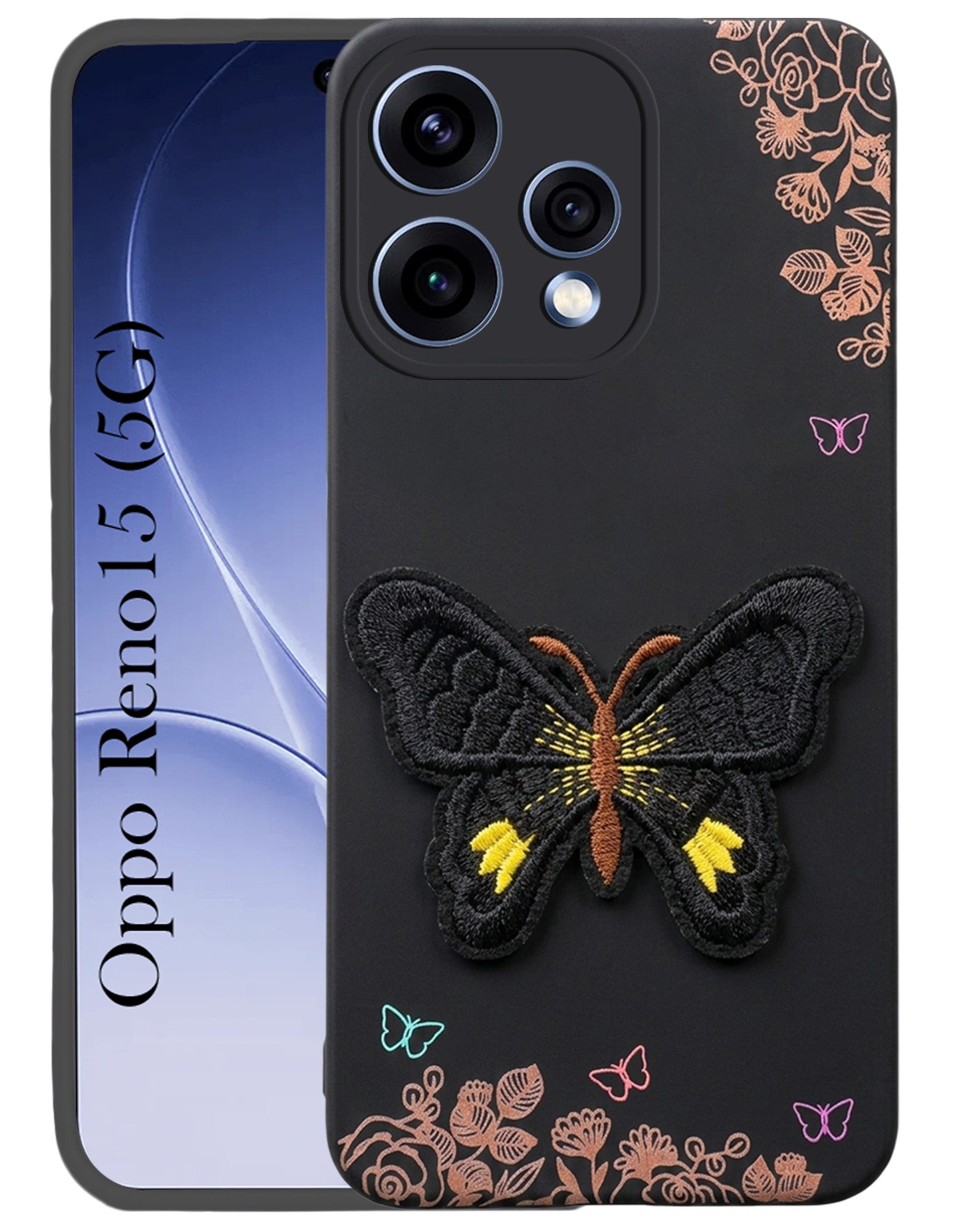 For Oppo Reno15 5G | Oppo Reno 15 5G Back Cover Case (Soft Butterfly Embroidery | Women Teen Girls | Camera Protection| Matte Silicone)