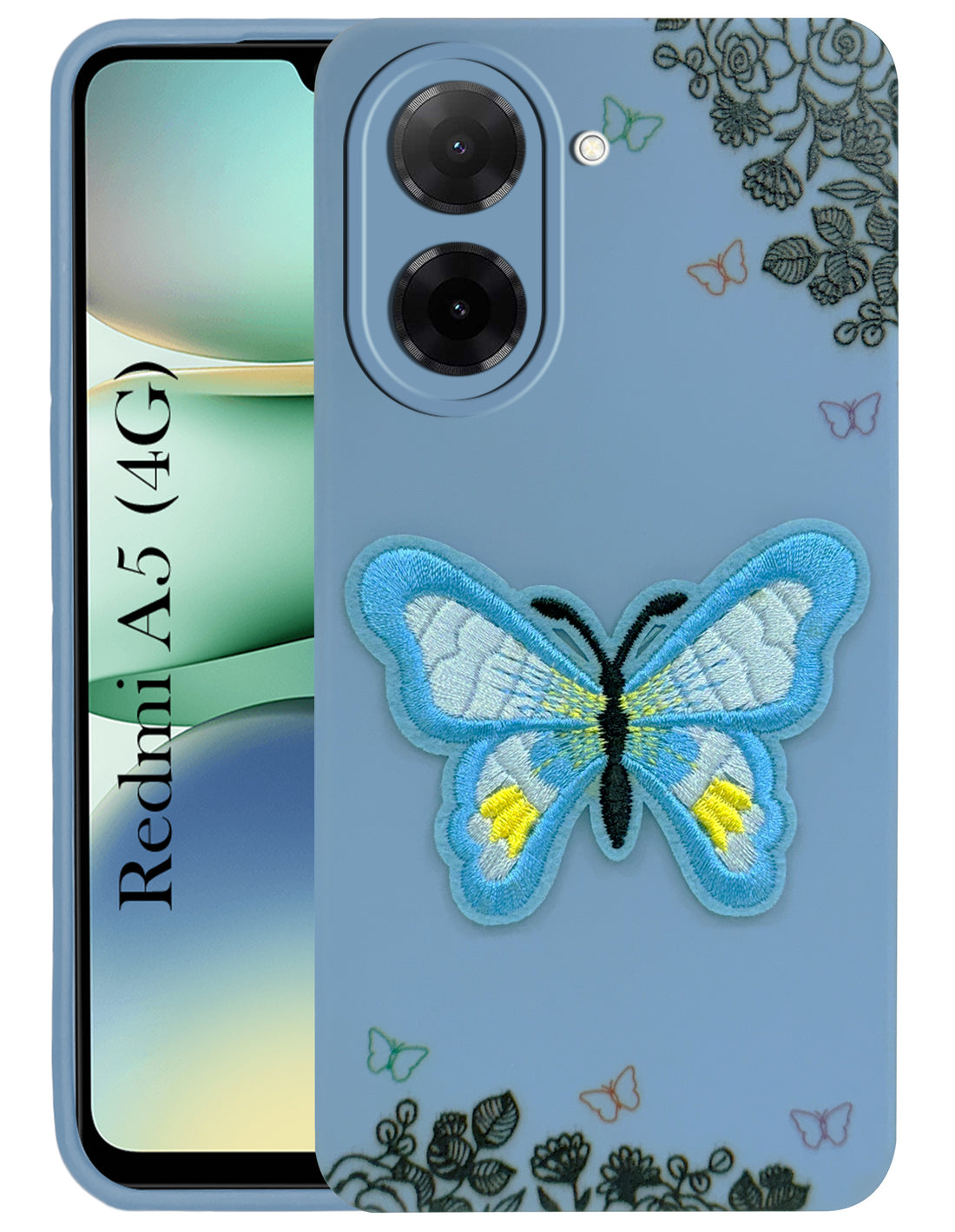 For Redmi A5 4G Back Cover Case (Soft Butterfly Embroidery | Women Teen Girls | Camera Protection| Matte Silicone)