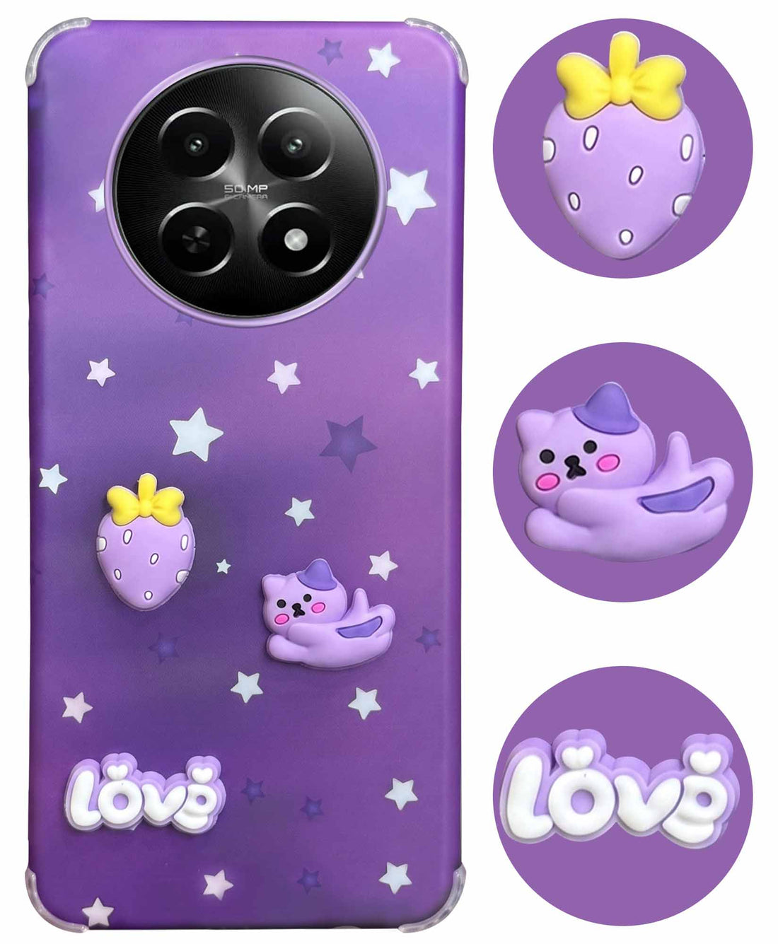 For Realme 12 | Realme 12X Back Cover Case (3D Cute Cartoons | Hard Back Side Soft | Matte Premium Finish | HD Printing)