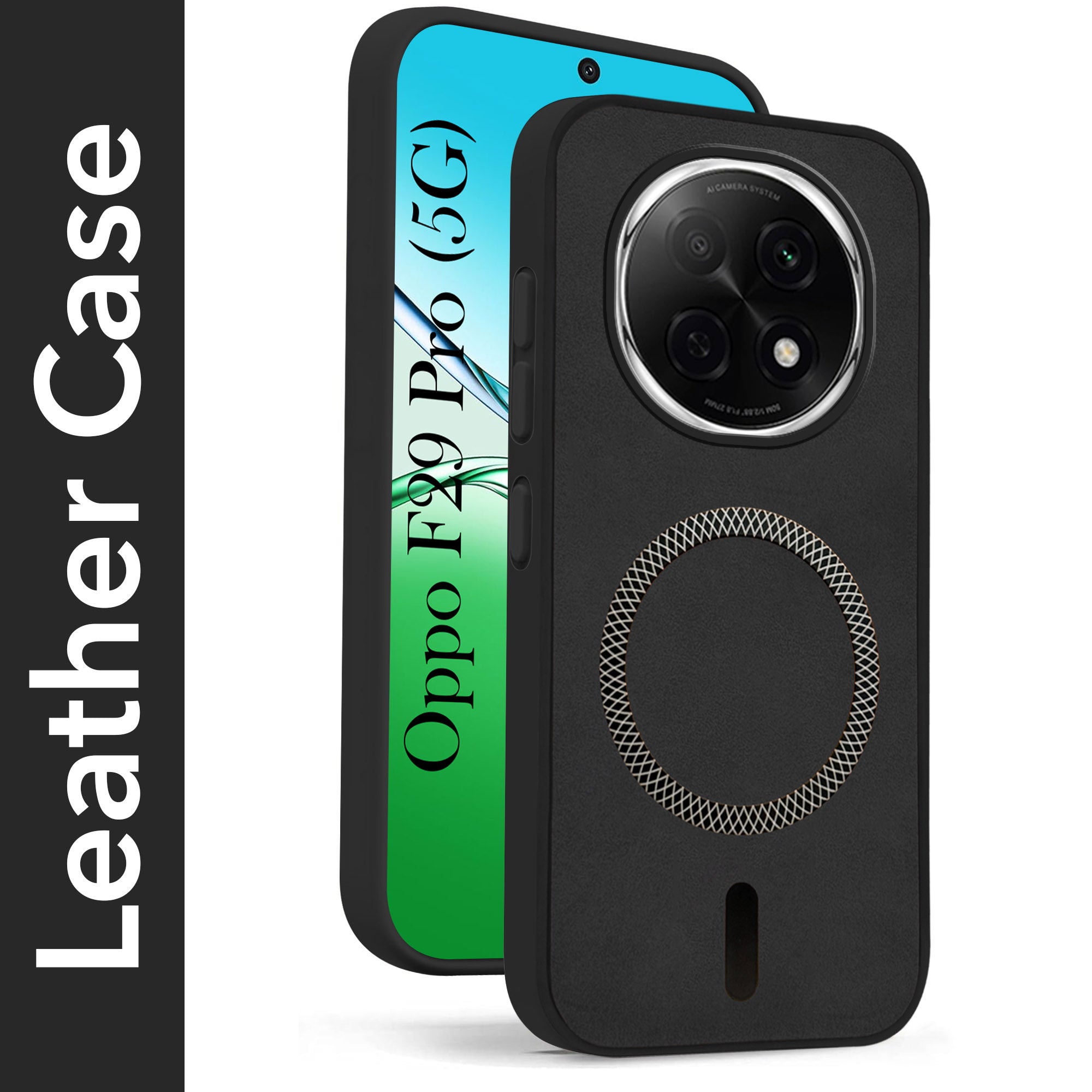 For Oppo F29 Pro Back Cover Case Leather Finish (MagSafe Compatible Wireless Charging | Soft Touch | Camera Bump Protection)