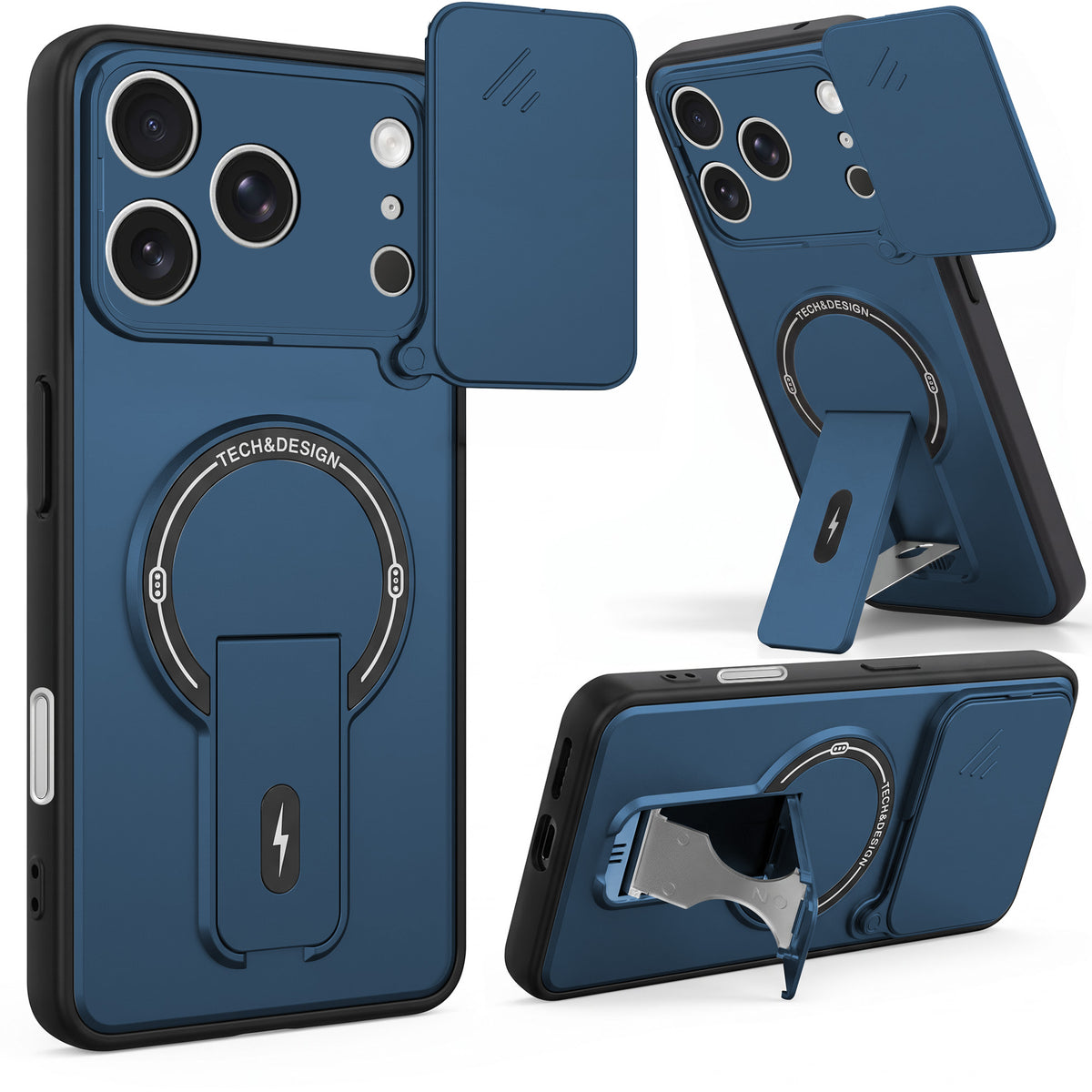 For Apple iPhone 17 Pro Back Case Cover Metallic (Hybrid Armor Kickstand | Sliding Shutter Camera Protection | MagSafe Compatible)