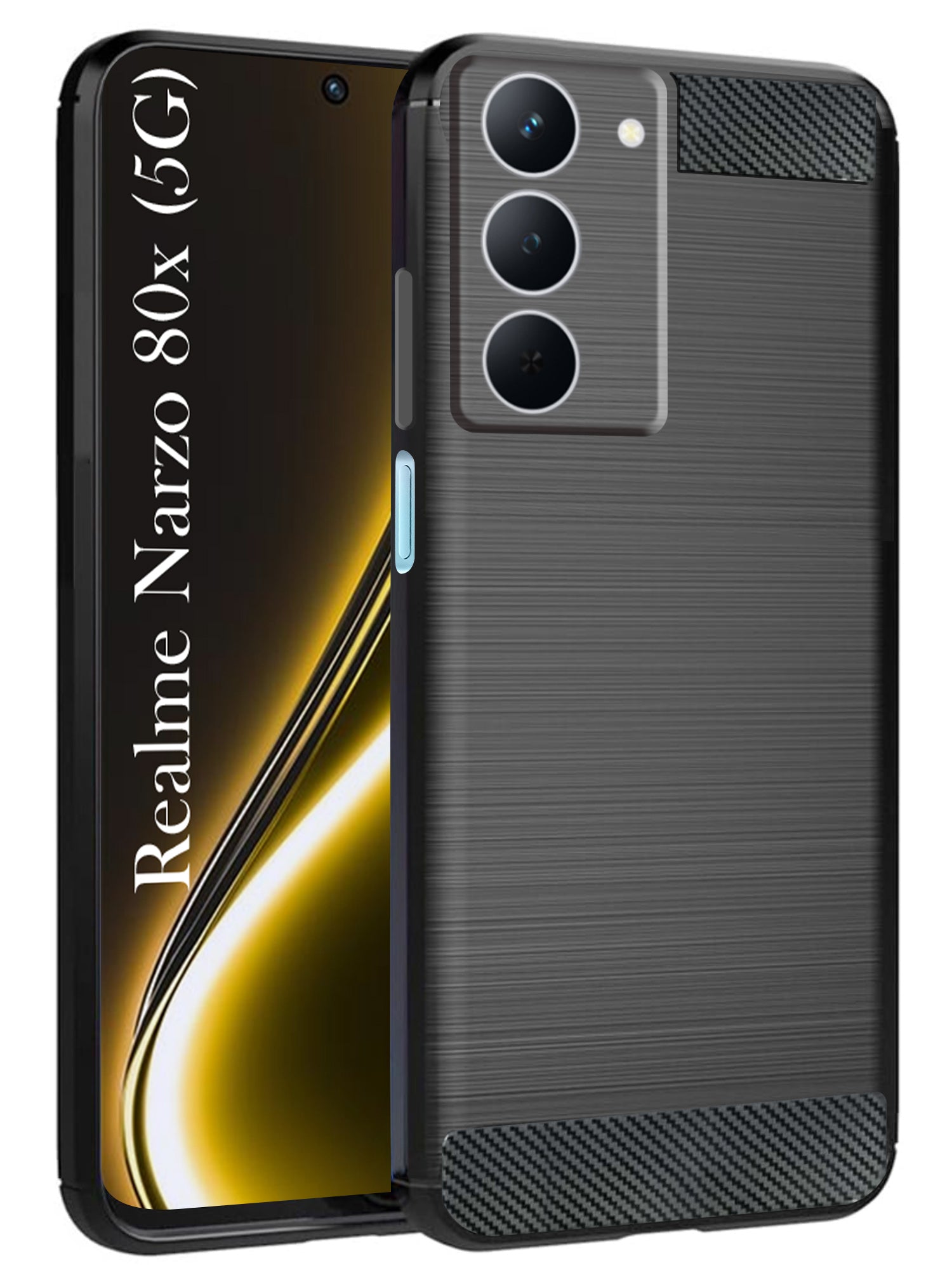 For Realme Narzo 80x Back Cover Case( Hybrid Armor Case | Carbon Fiber Shockproof | Soft and Flexible | Black )