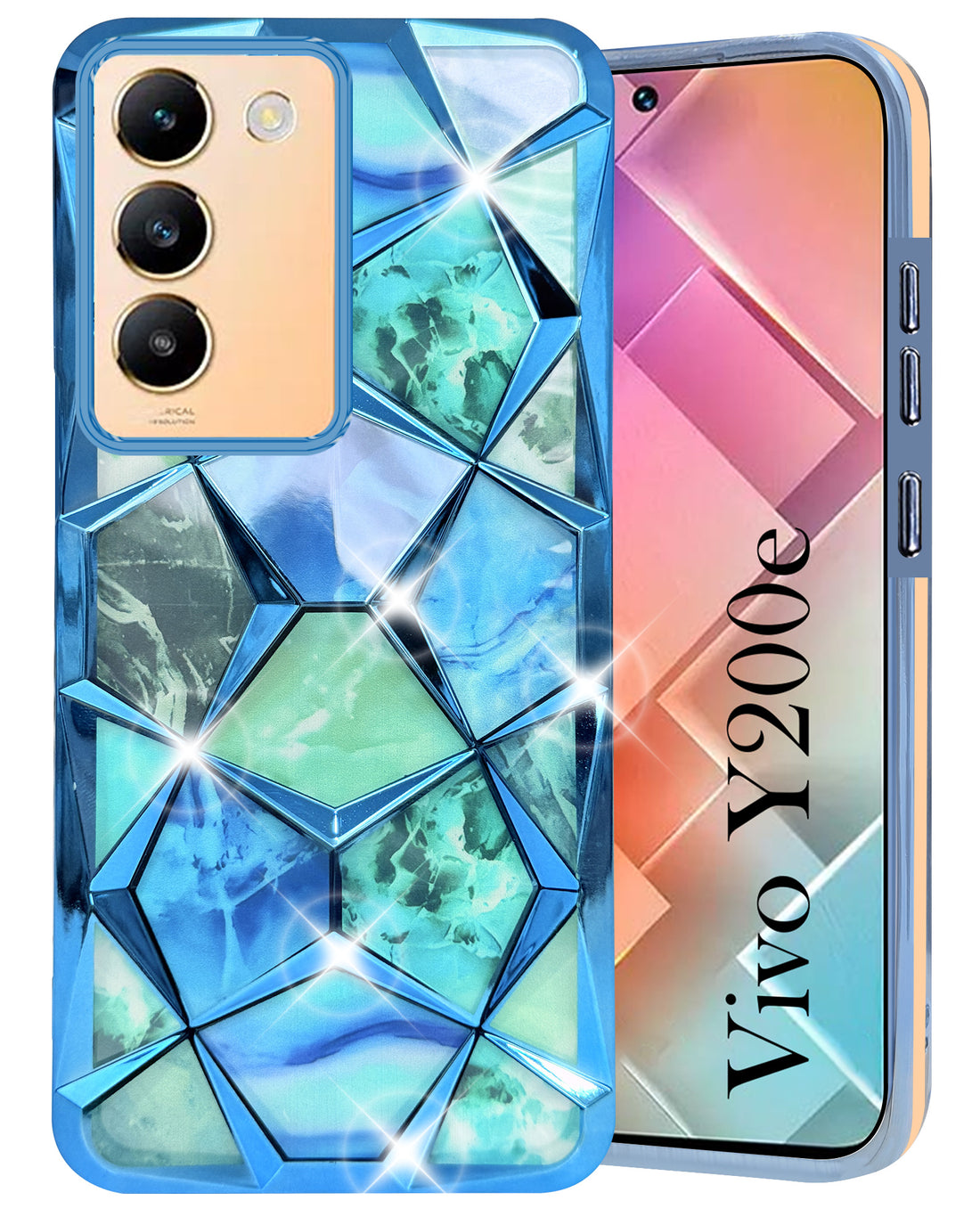 For Vivo Y200e Back Cover Case (Dual Design Glitter Sparkle and Detachable Diamond Print Case | Soft and Flexible)