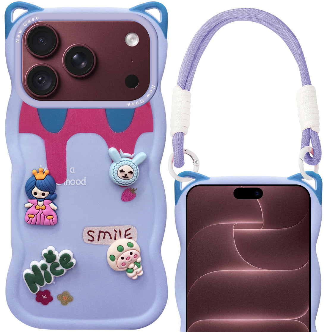 For Apple iPhone 18 Pro Max Back Case Cover Strap (3D Embossed Figures | Strap Holder | 360* Soft Cushion with Camera Bump)
