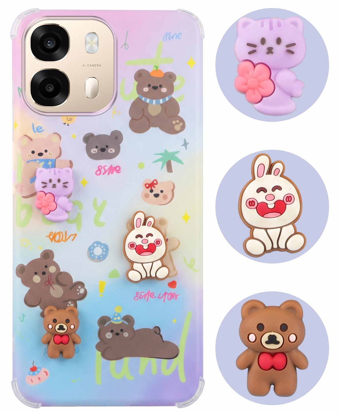 For Oppo A6 Pro Back Cover Case (3D Cute Cartoons | Hard Back Side Soft | Matte Premium Finish | HD Printing)