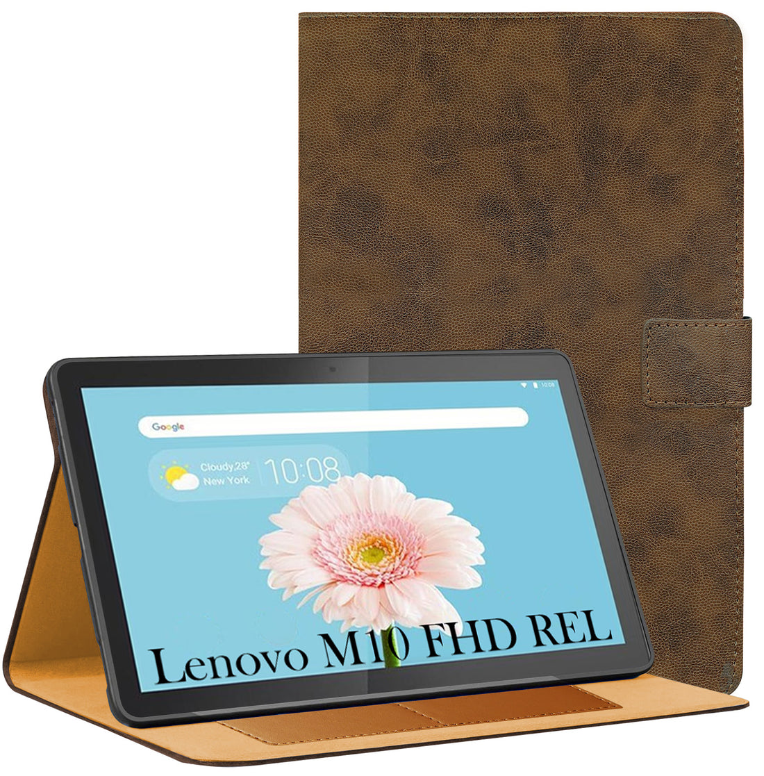 For Lenovo M10 FHD REL 10.1 Inch TB-X605FC/X605LC/ZA4Y0079IN/X605M/X605L Flip Cover Folio Cover (PU Leather | Multi-Angle Smart Stand | Card Storage Slots | Silicone Back Pouch)