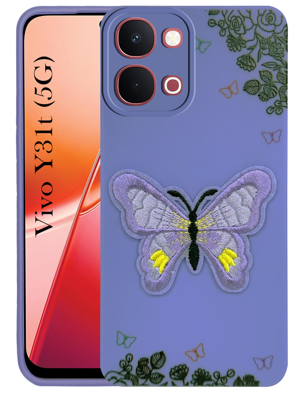For Vivo Y31T 5G Back Cover Case (Soft Butterfly Embroidery | Women Teen Girls | Camera Protection| Matte Silicone)
