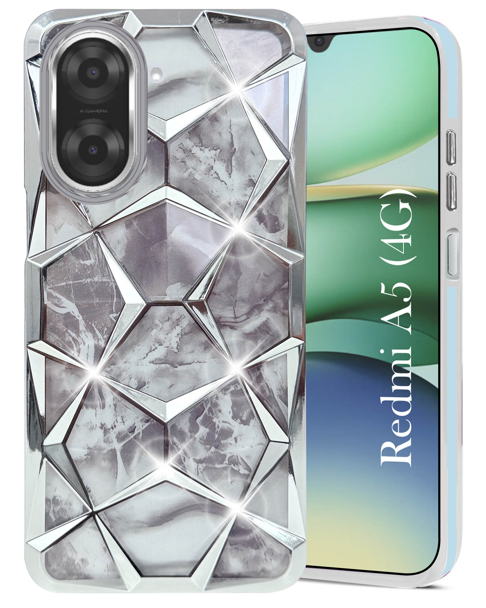For Redmi A5 4G Back Cover Case (Dual Design Glitter Sparkle and Detachable Diamond Print Case | Soft and Flexible)