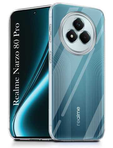 For Realme Narzo 80 Pro Back Cover (Silicone Clear Shockproof Case with Camera Protection and Dust Plugs | Transparent) (Copy)