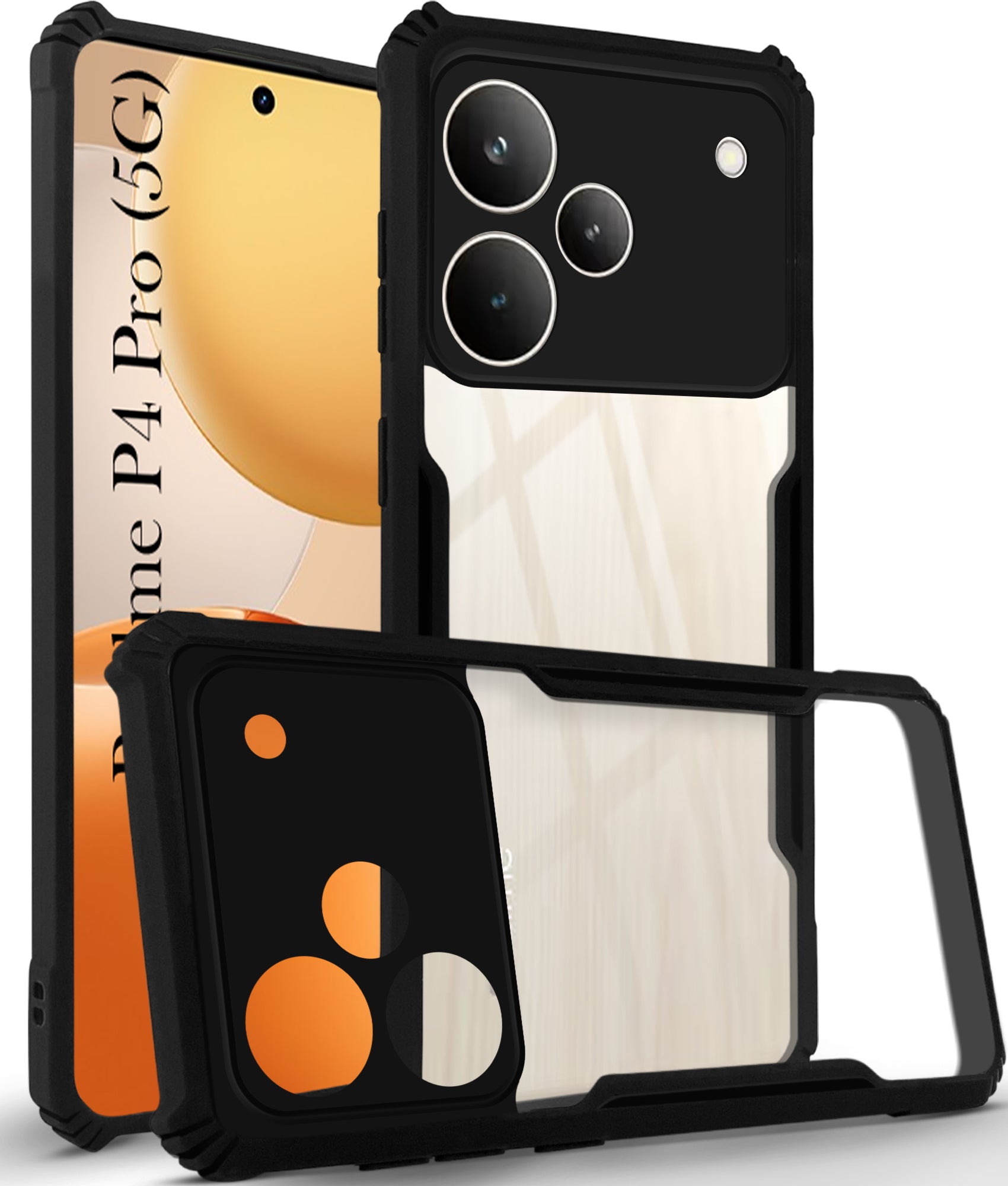 For Realme P4 Pro Back Cover Case (Shockproof with Polycarbonate Clear Panel | Professional Black)