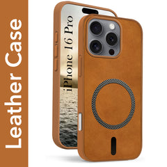 For Apple iPhone 16 Pro Back Cover Case (Sleek Leather Finish | MagSafe Compatible Wireless Charging | Camera Bump Protection)