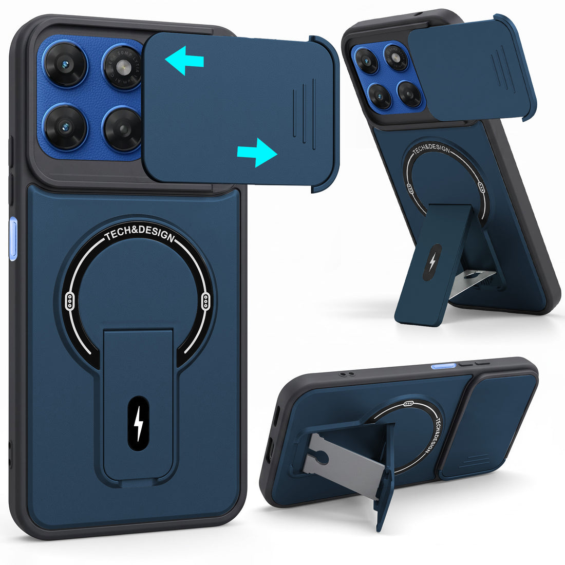 For Motorola Moto G77 Power Back Case Cover Metallic (Hybrid Armor Kickstand | Sliding Shutter Camera Protection | MagSafe Compatible)