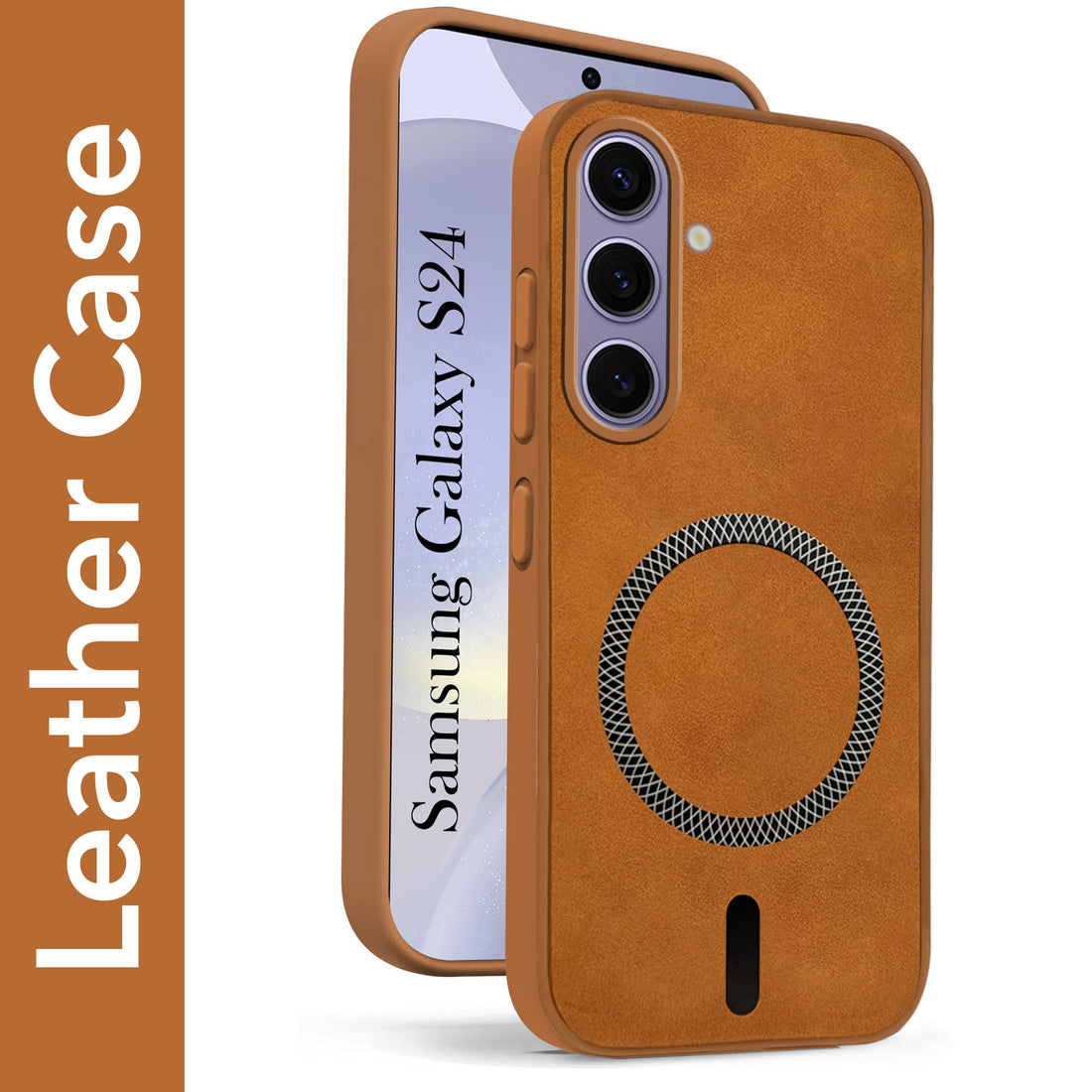 For Samsung Galaxy S24 Back Cover Case (Sleek Leather Finish | MagSafe Compatible Wireless Charging | Camera Bump Protection)